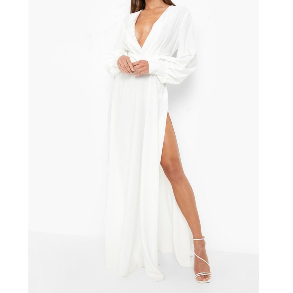 Boohoo Satin Twist Maxi Dress White